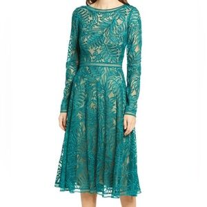 TADASHI SHOJI LACE COCKTAIL MIDI DRESS GREEN SIZE10.
